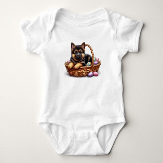 Easter German Shepherd Pup Baby Bodysuit (Front)