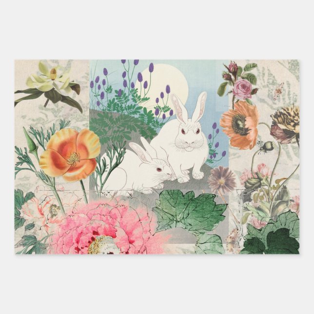 EASTER GIFT WRAPPING SHEETS FLOWERS, AND BUNNIES (Front)