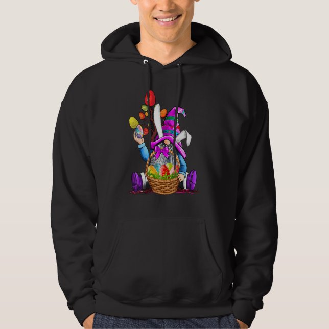 Easter Gnome Bunny Ears Holding Easter Eggs Funny  Hoodie (Front)