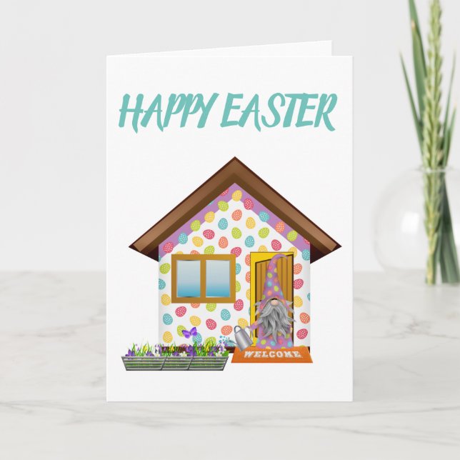 Easter Gnome House Holiday Card (Front)