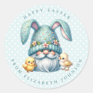 Easter Gnome Personalised Name Round Stickers