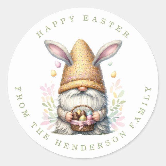 Easter Gnome Personalised Name Round Stickers (Front)