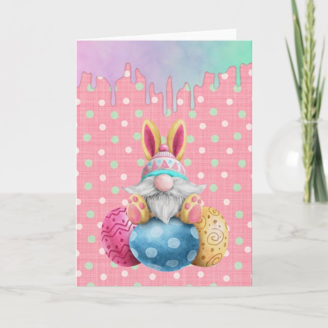 Easter Gnome Polkadot Eggs Icing Drips Holiday Card (Front)