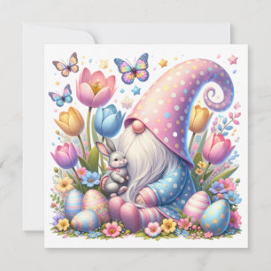 Easter Gnome with Bunny and Spring Flowers 