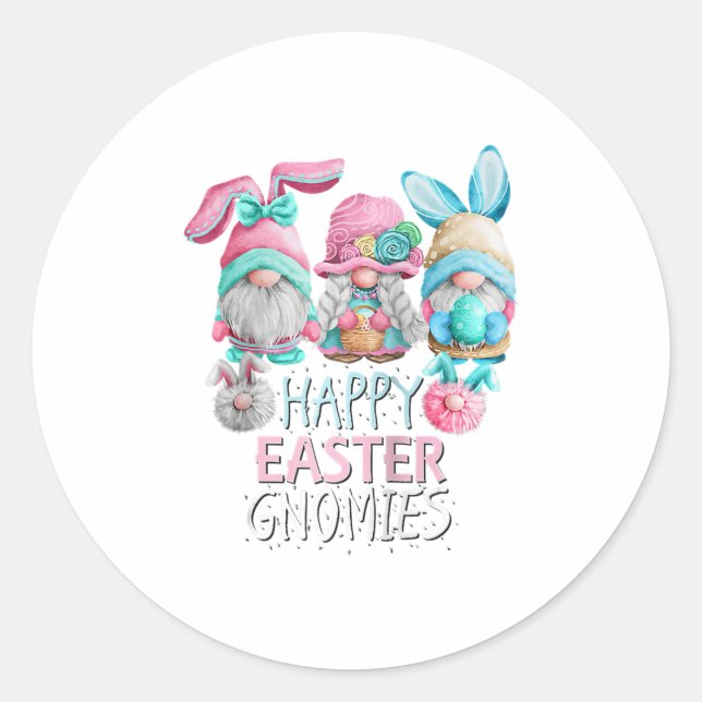 Easter Gnomes Happy Easter Gnomies Bunny Ears Eggs Classic Round Sticker (Front)
