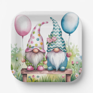 Easter Gnomes in Watercolor Birthday Party Paper Plate