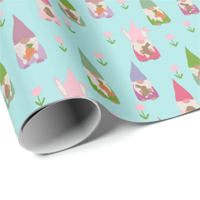 Easter Gnomes Light Blue Wrapping Paper (Roll Corner)