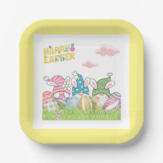  Easter Gnomes with Easter Eggs Party Paper Plates (Front)
