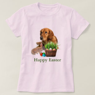 Easter Golden Retriever Dog and Rabbit Pink T-Shirt