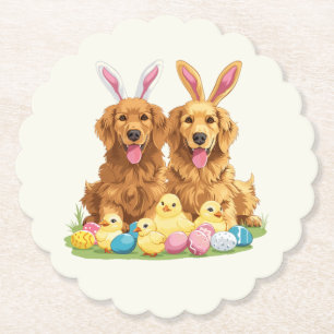Easter Golden Retriever Dogs Bunny Ears Paper Coaster