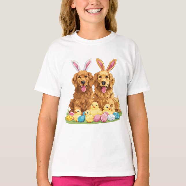 Easter Golden Retriever Dogs Bunny Ears T-Shirt (Front)