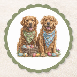 Easter Golden Retriever Dogs Easter Basket Paper Coaster