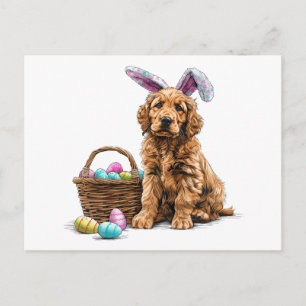 Easter Golden Retriever Puppy Bunny Ears Holiday Postcard