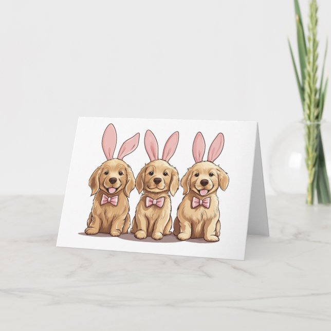 Easter Golden Retriever Puppy Dogs Bunny Ears Holiday Card (Front)
