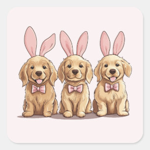 Easter Golden Retriever Puppy Dogs Bunny Ears Square Sticker