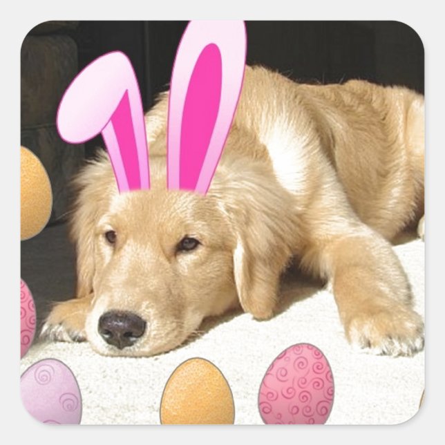 Easter Golden Retriever Puppy Square Sticker (Front)