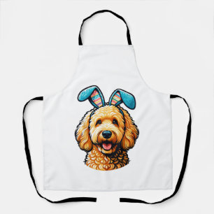 Easter Goldendoodle Dog Wearing Bunny Ears, Easter Apron