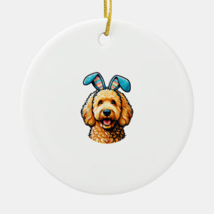 Easter Goldendoodle Dog Wearing Bunny Ears, Easter Ceramic Tree Decoration