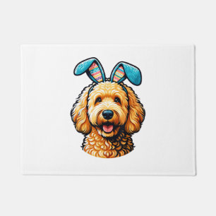 Easter Goldendoodle Dog Wearing Bunny Ears, Easter Doormat