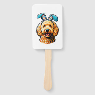 Easter Goldendoodle Dog Wearing Bunny Ears, Easter Hand Fan