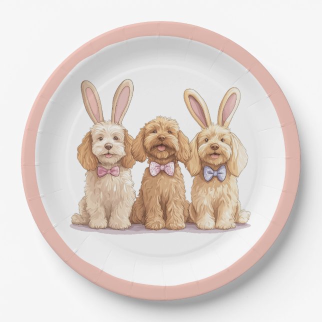 Easter Goldendoodle Dogs Paper Plate (Front)