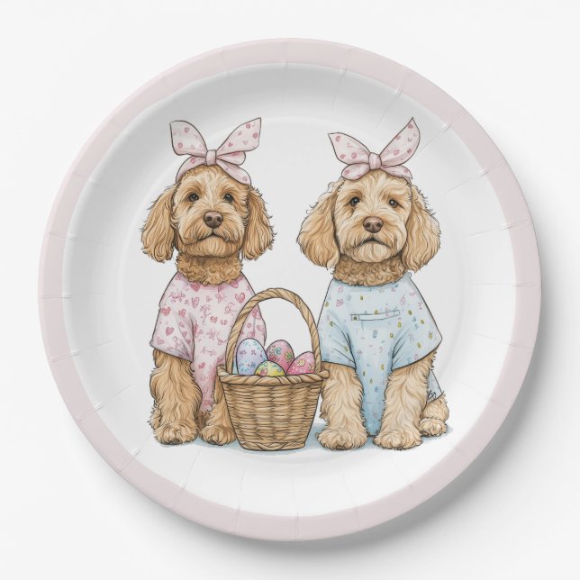 Easter Goldendoodle Dogs Paper Plate (Front)