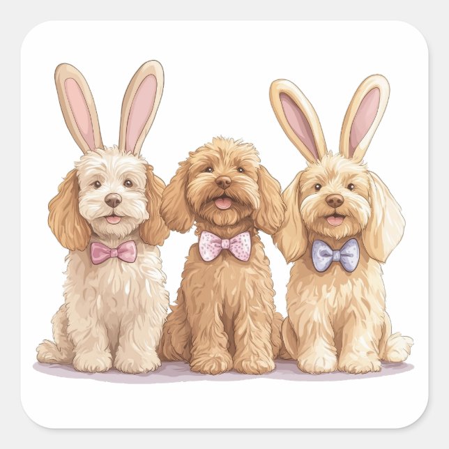 Easter Goldendoodle Dogs Square Sticker (Front)