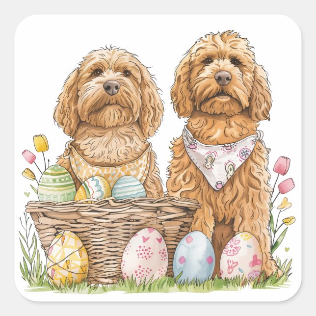 Easter Goldendoodle Dogs Square Sticker (Front)