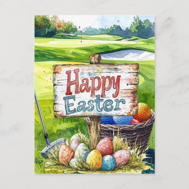 Easter Golf balls and eggs tin golf course  Holiday Postcard (Front)