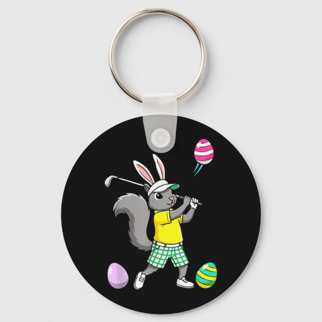 Easter Golf Bunny Rabbit Golfer Golf Player Dad Key Ring (Front)