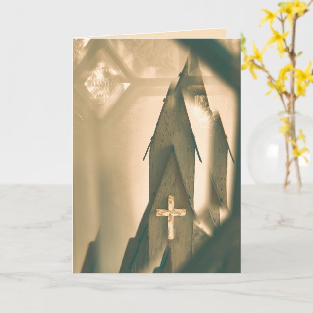 Easter, Good Friday, Blessings with church & cross Card (Yellow Flower)