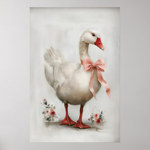 Easter Goose a Bow Nursery Printable, Vintage Poster