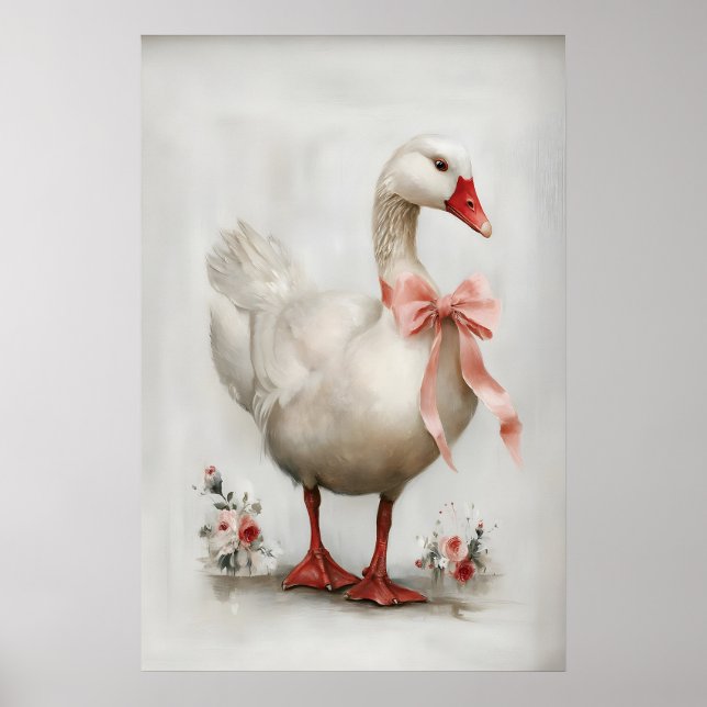 Easter Goose a Bow Nursery Printable, Vintage Poster (Front)