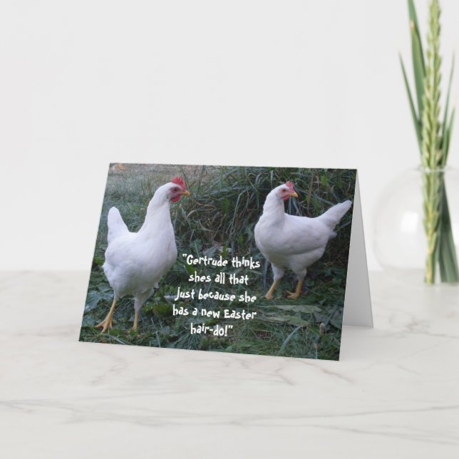 EASTER GOSSIPING HENS JOKE card (Front)