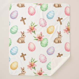 Easter Grace – Seamless Pastel Bunny & Cross Patte Sherpa Blanket