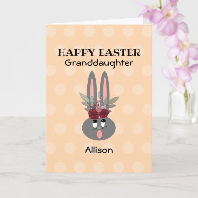 Easter Granddaughter Peach Bunny Personalised Card (Orchid)