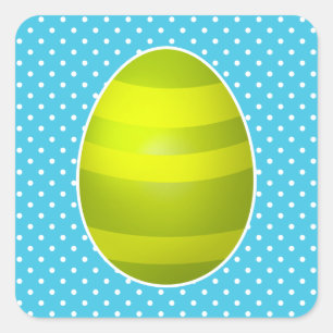 Easter Green Striped Egg Blue Polka Dot Background Square Sticker