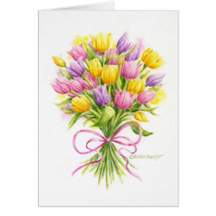 Easter Greeting Card Beautiful Tulip Bouquet