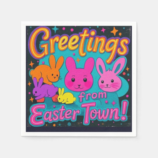 Easter Greeting From The Bunnies Napkin (Front)