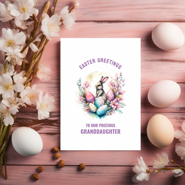 Easter Greeting Granddaughter Bunny + Eggs Card (Creator Uploaded)