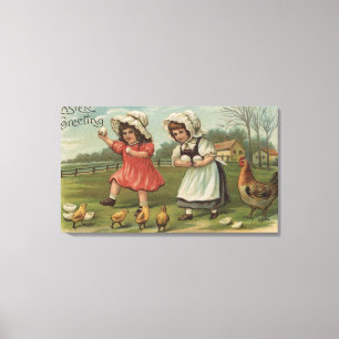 Easter GreetingLittle Girls Holding Eggs Canvas Print