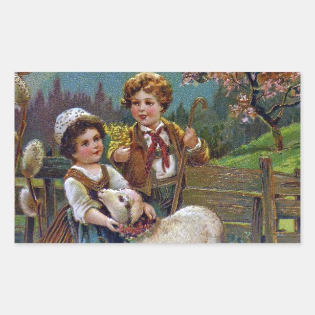 Easter Greetings 1908 Rectangular Sticker (Front)