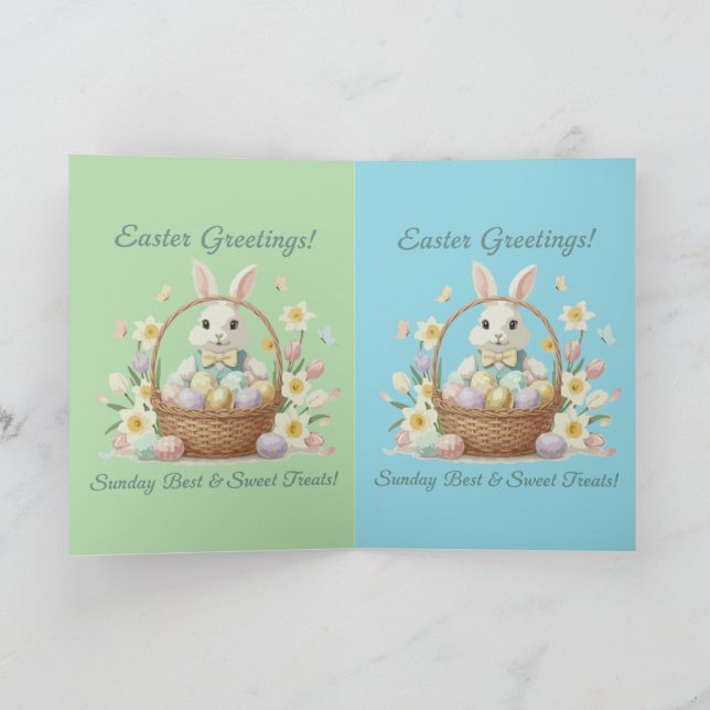  "Easter Greetings Bunny & Basket Watercolor Holid Card (Inside)
