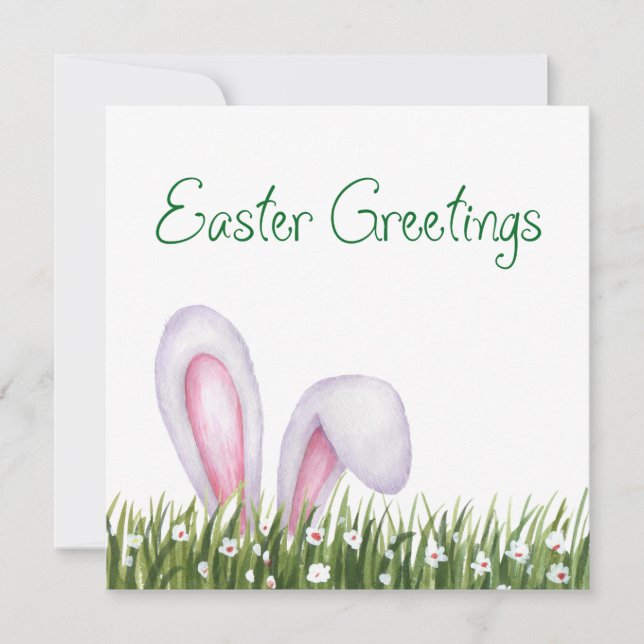 EASTER GREETINGS, BUNNY CARD, SQUARE BLANK INSIDE INVITATION (Front)