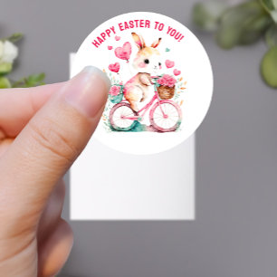 Easter Greetings Bunny Riding Bike Custom Classic Round Sticker