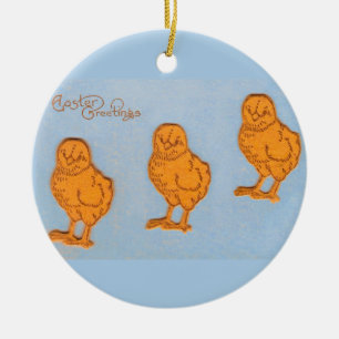 Easter Greetings Chicks Blue Ceramic Tree Decoration