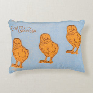 Easter Greetings Chicks Blue Decorative Cushion