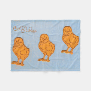Easter Greetings Chicks Blue Fleece Blanket