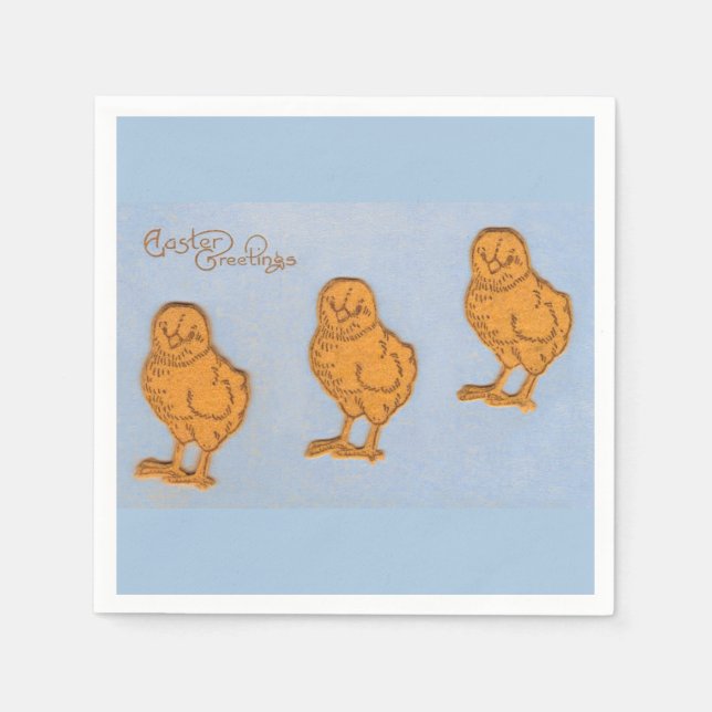 Easter Greetings Chicks Blue Napkin (Front)