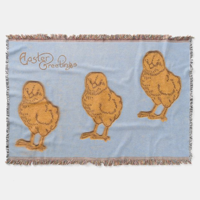 Easter Greetings Chicks Blue Throw Blanket (Front)